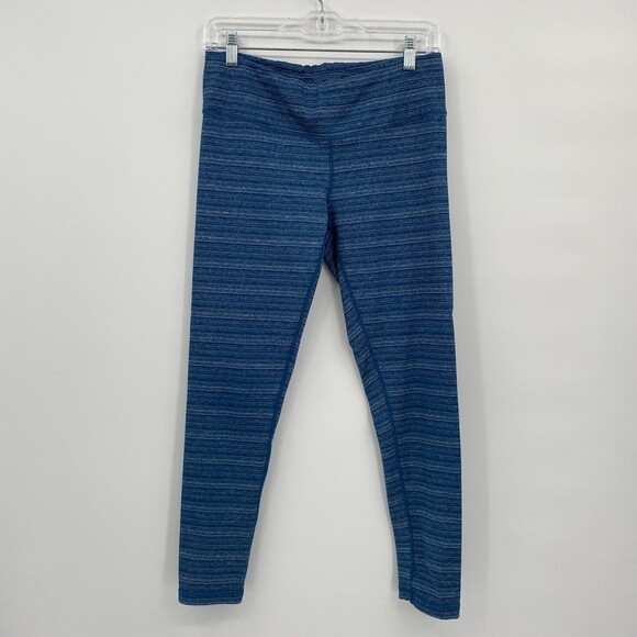 90 Degrees By Reflex Women's Mid Rise Elastic Waist Leggings Blue Teal Stripe L - Picture 1 of 12